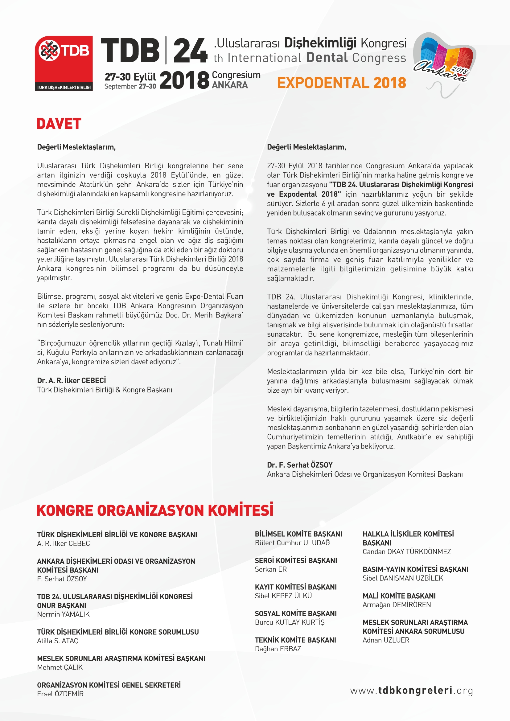 27-30 Eylül 24. Uluslararası Dişhekimliği Kongresi ve Expodental 2018